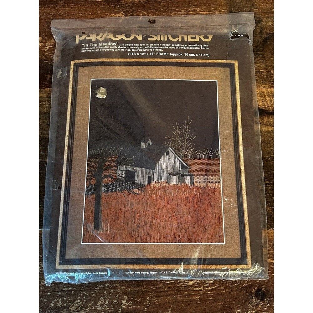 VTG NIP Paragon Needlecraft Stitchery In The Meadow Farmhouse Barn